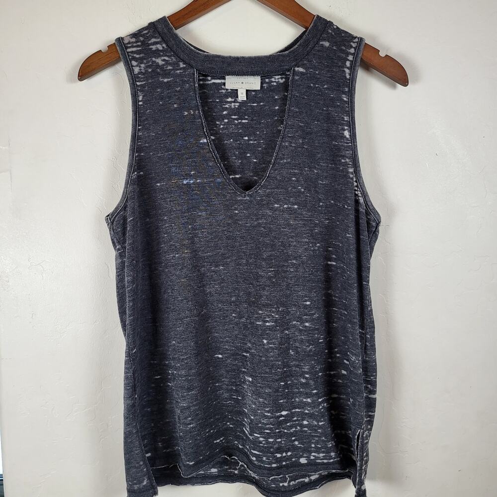 VTG Lucky Brand Gray Burnout Keyhole Distressed T-Shirt Emo Soft Grunge Y2K Sz M